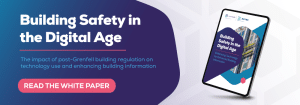 Banner ad including a mock-up image of a booklet in a laptop entitled: Building Safety in a Digital Age